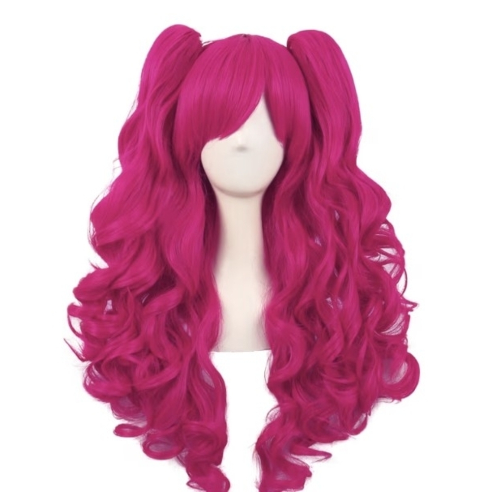 Bold Pink Curly Wig with Pigtails